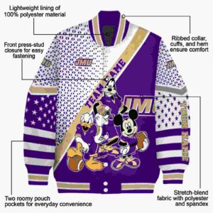 personalized james madison dukes mickey donald goofy purple white jacket new arrival jacketwow