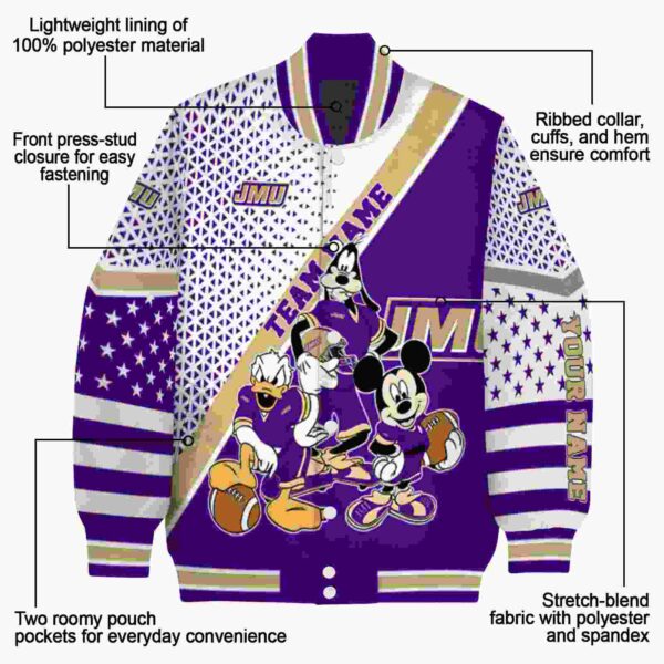 personalized james madison dukes mickey donald goofy purple white jacket new arrival jacketwow