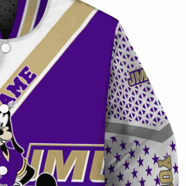 personalized james madison dukes mickey donald goofy purple white jacket premium grade jacketwow