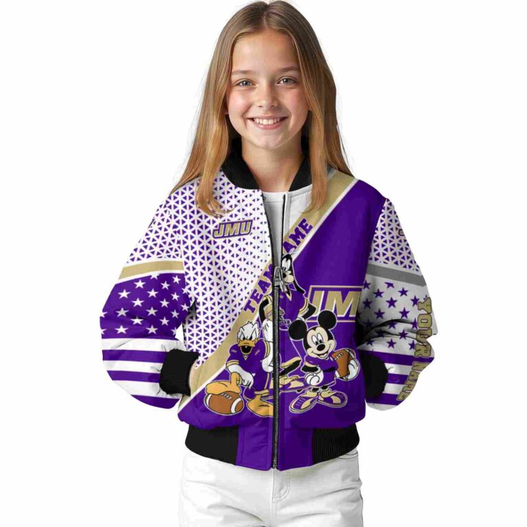 personalized james madison dukes mickey donald goofy purple white jacket top rated jacketwow