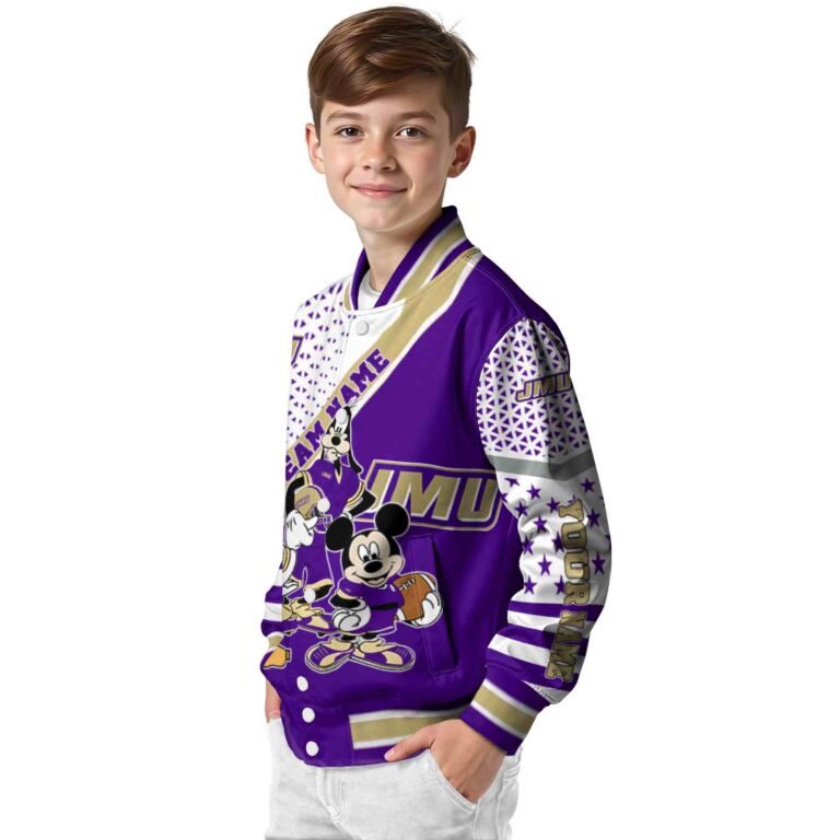personalized james madison dukes mickey donald goofy purple white jacket trendy jacketwow