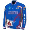 personalized kansas jayhawks flaming football blue white jacket best selling jacketwow