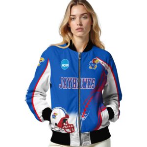 personalized kansas jayhawks flaming football blue white jacket latest model jacketwow