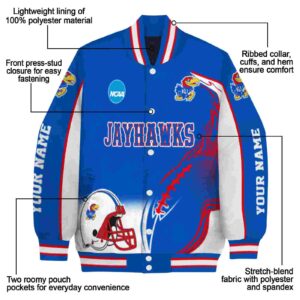 personalized kansas jayhawks flaming football blue white jacket new arrival jacketwow