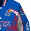 personalized kansas jayhawks flaming football blue white jacket premium grade jacketwow