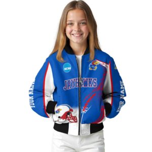 personalized kansas jayhawks flaming football blue white jacket top rated jacketwow