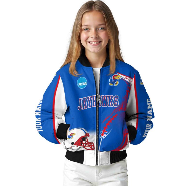 personalized kansas jayhawks flaming football blue white jacket top rated jacketwow