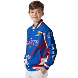 personalized kansas jayhawks flaming football blue white jacket trendy jacketwow