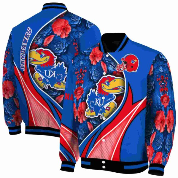 personalized kansas jayhawks floral print blue jacket fashion forward jacketwow