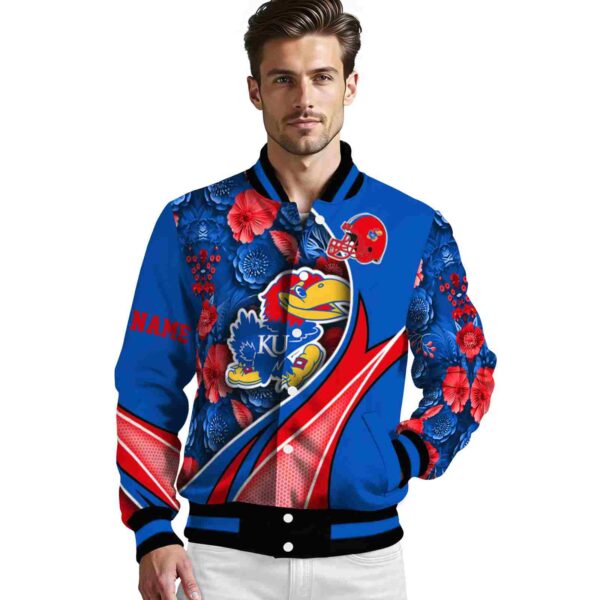personalized kansas jayhawks floral print blue jacket high quality jacketwow