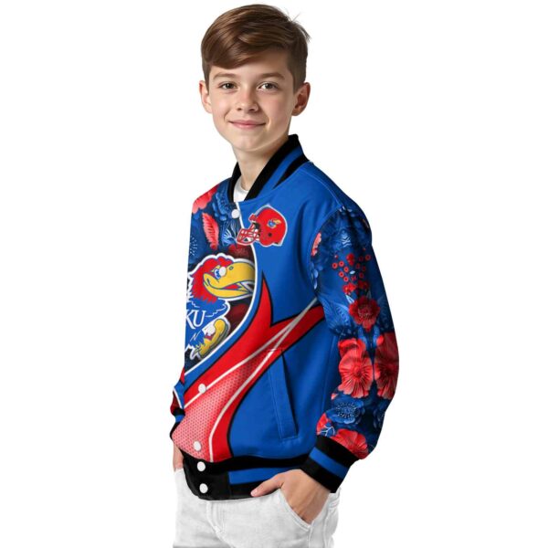 personalized kansas jayhawks floral print blue jacket trendy jacketwow