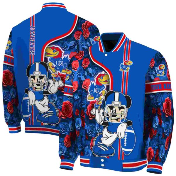 personalized kansas jayhawks rose mickey blue jacket fashion forward jacketwow