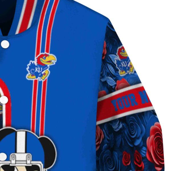personalized kansas jayhawks rose mickey blue jacket premium grade jacketwow