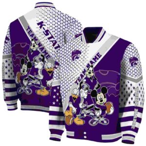 personalized kansas state wildcats mickey donald goofy purple white jacket fashion forward jacketwow