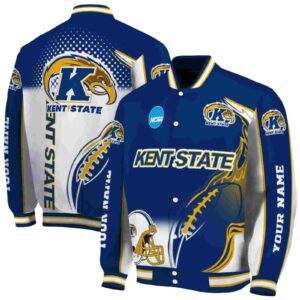 personalized kent state golden flashes flaming football navy blue white jacket fashion forward jacketwow