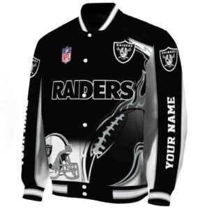 personalized las vegas raiders flaming football black white jacket best selling jacketwow
