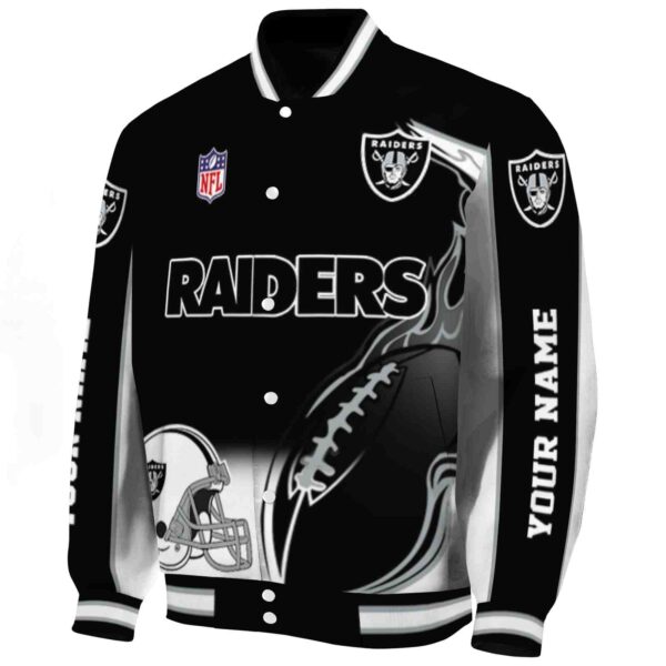 personalized las vegas raiders flaming football black white jacket best selling jacketwow