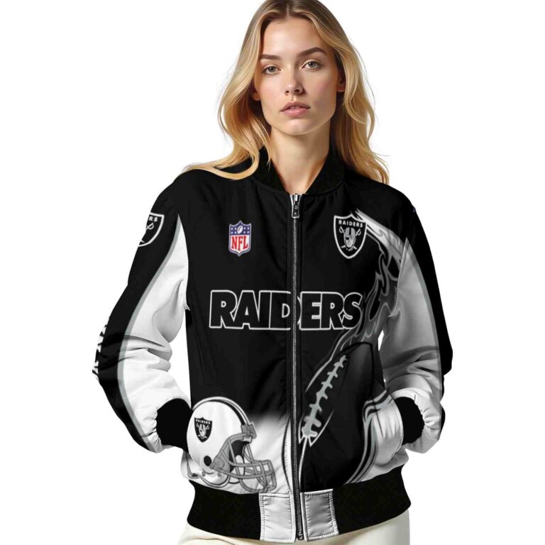 personalized las vegas raiders flaming football black white jacket latest model jacketwow