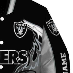 personalized las vegas raiders flaming football black white jacket premium grade jacketwow
