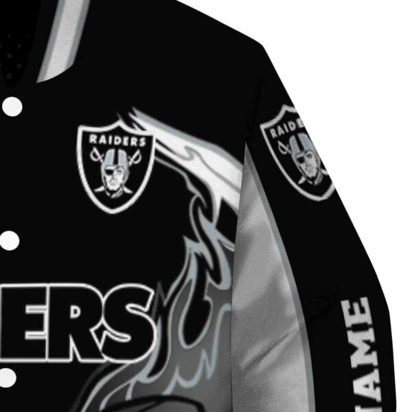 personalized las vegas raiders flaming football black white jacket premium grade jacketwow