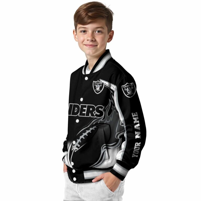 personalized las vegas raiders flaming football black white jacket trendy jacketwow