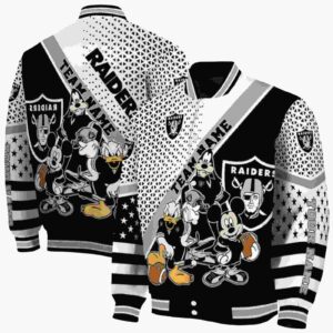 personalized las vegas raiders mickey donald goofy black white jacket fashion forward jacketwow