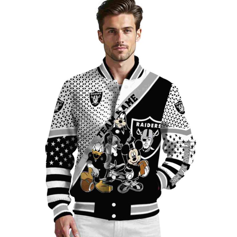 personalized las vegas raiders mickey donald goofy black white jacket high quality jacketwow