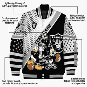personalized las vegas raiders mickey donald goofy black white jacket new arrival jacketwow