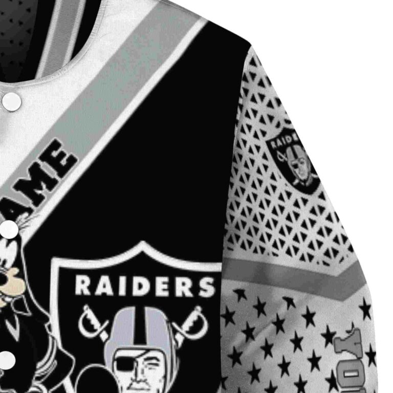 personalized las vegas raiders mickey donald goofy black white jacket premium grade jacketwow