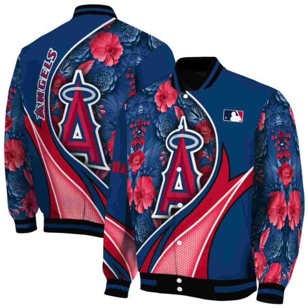 personalized los angeles angels floral print blue jacket fashion forward jacketwow