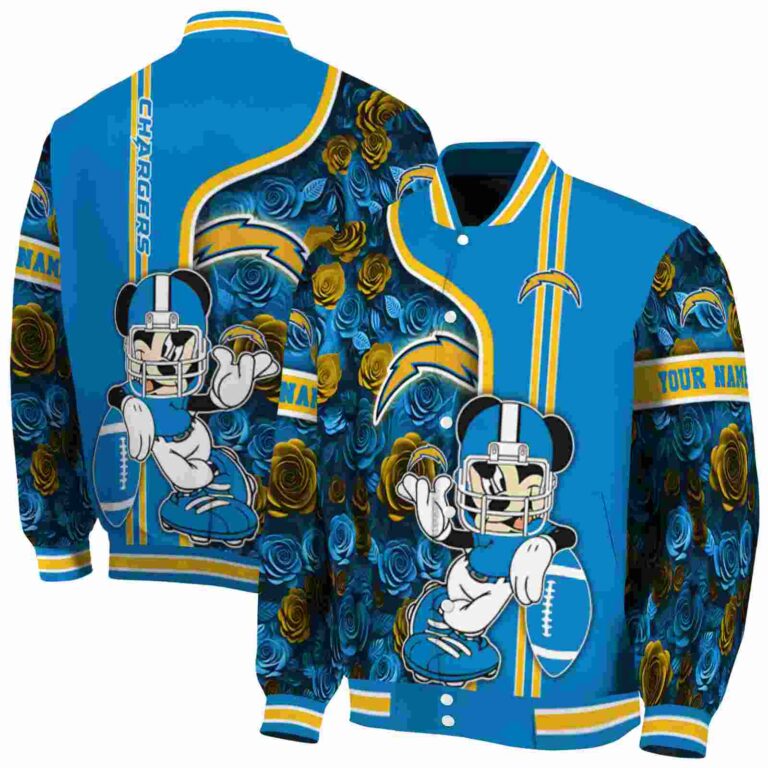 personalized los angeles chargers rose mickey blue jacket fashion forward jacketwow