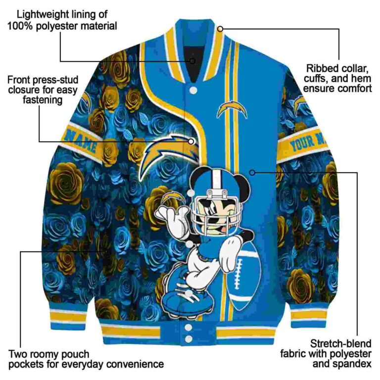 personalized los angeles chargers rose mickey blue jacket new arrival jacketwow