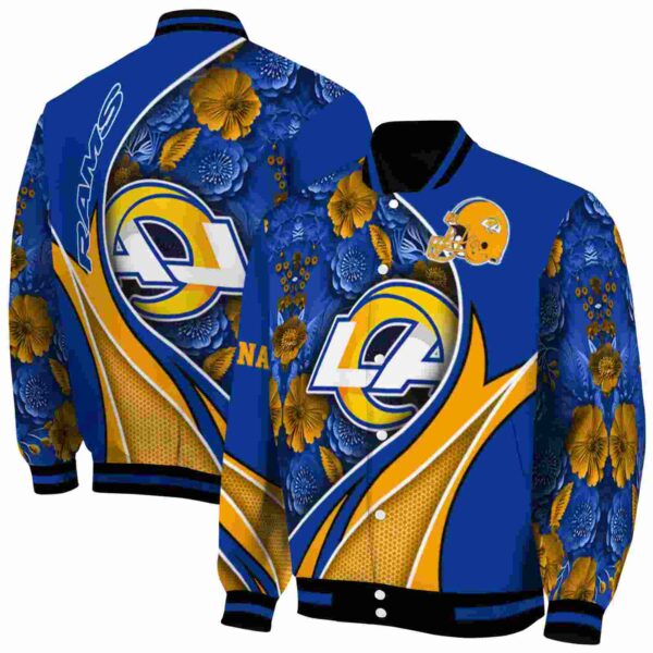 personalized los angeles rams floral print blue jacket fashion forward jacketwow