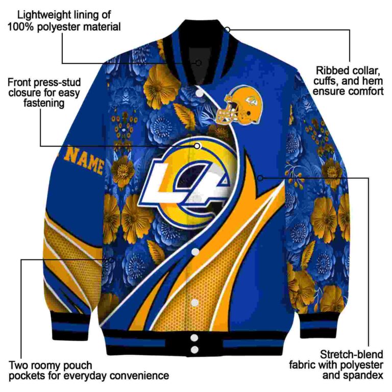 personalized los angeles rams floral print blue jacket new arrival jacketwow