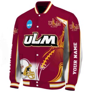 personalized louisiana monroe warhawks flaming football red white jacket best selling jacketwow