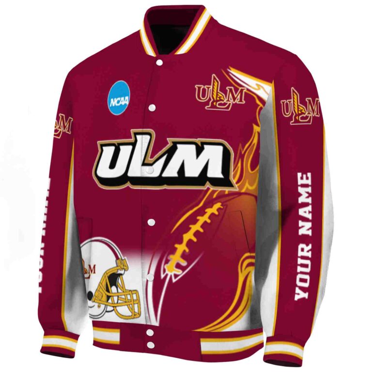 personalized louisiana monroe warhawks flaming football red white jacket best selling jacketwow
