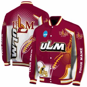personalized louisiana monroe warhawks flaming football red white jacket fashion forward jacketwow