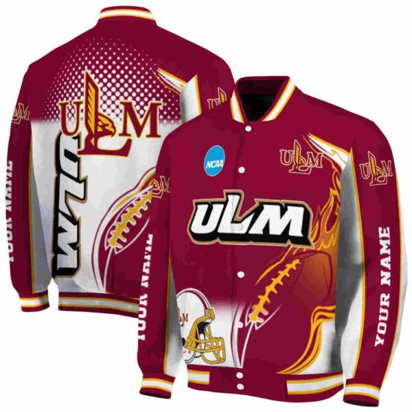 personalized louisiana monroe warhawks flaming football red white jacket fashion forward jacketwow