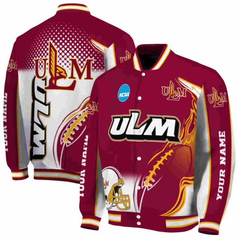 personalized louisiana monroe warhawks flaming football red white jacket fashion forward jacketwow