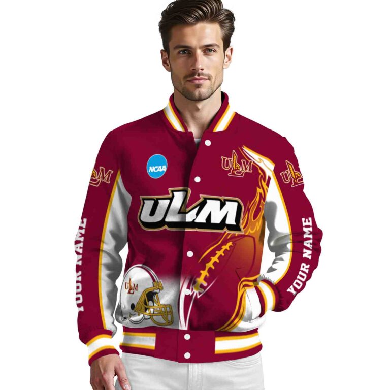 personalized louisiana monroe warhawks flaming football red white jacket high quality jacketwow