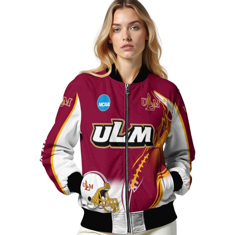 personalized louisiana monroe warhawks flaming football red white jacket latest model jacketwow