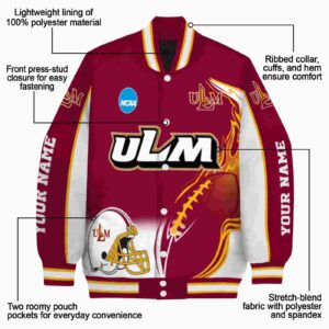 personalized louisiana monroe warhawks flaming football red white jacket new arrival jacketwow