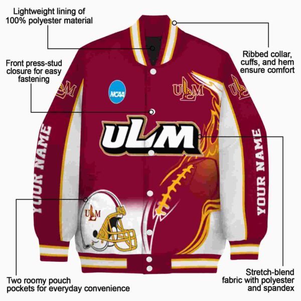 personalized louisiana monroe warhawks flaming football red white jacket new arrival jacketwow