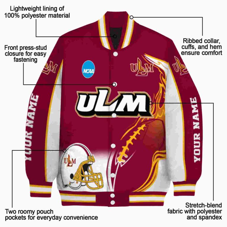 personalized louisiana monroe warhawks flaming football red white jacket new arrival jacketwow