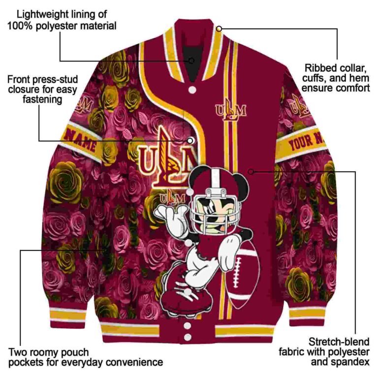 personalized louisiana monroe warhawks rose mickey red jacket new arrival jacketwow