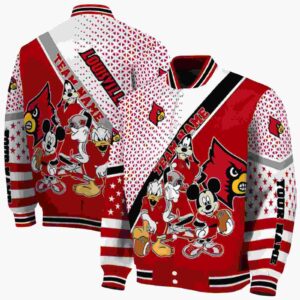 personalized louisville cardinals mickey donald goofy red white jacket fashion forward jacketwow