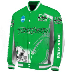 personalized marshall thundering herd flaming football green white jacket best selling jacketwow