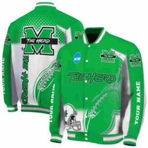 personalized marshall thundering herd flaming football green white jacket fashion forward jacketwow