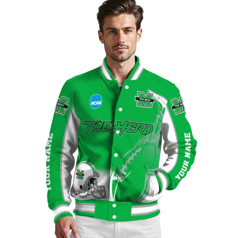 personalized marshall thundering herd flaming football green white jacket high quality jacketwow