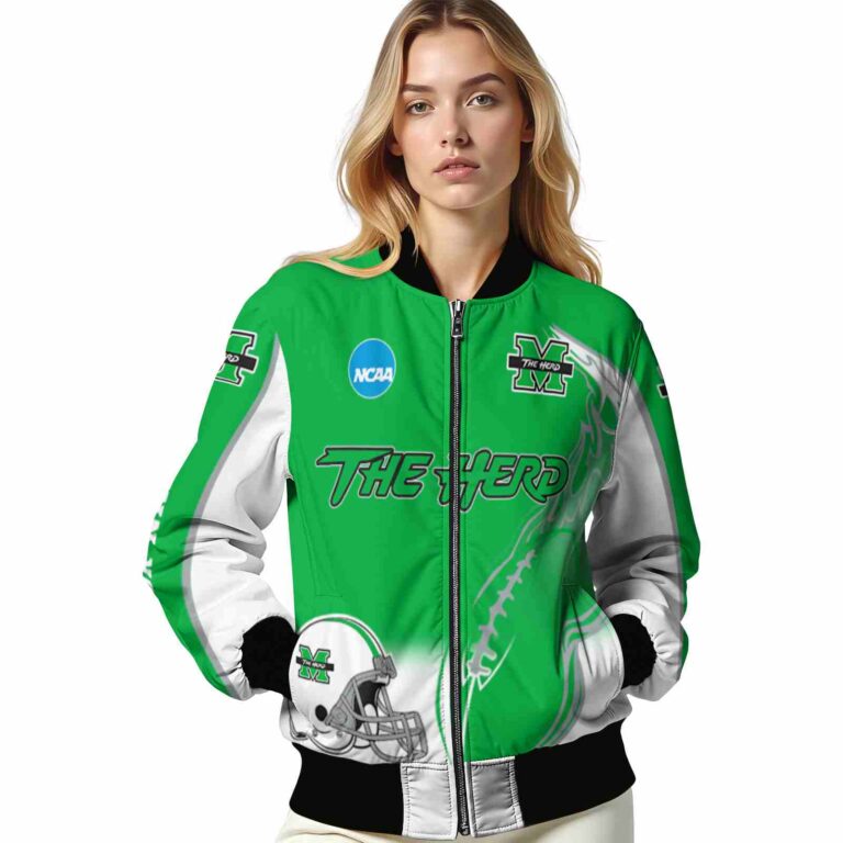 personalized marshall thundering herd flaming football green white jacket latest model jacketwow